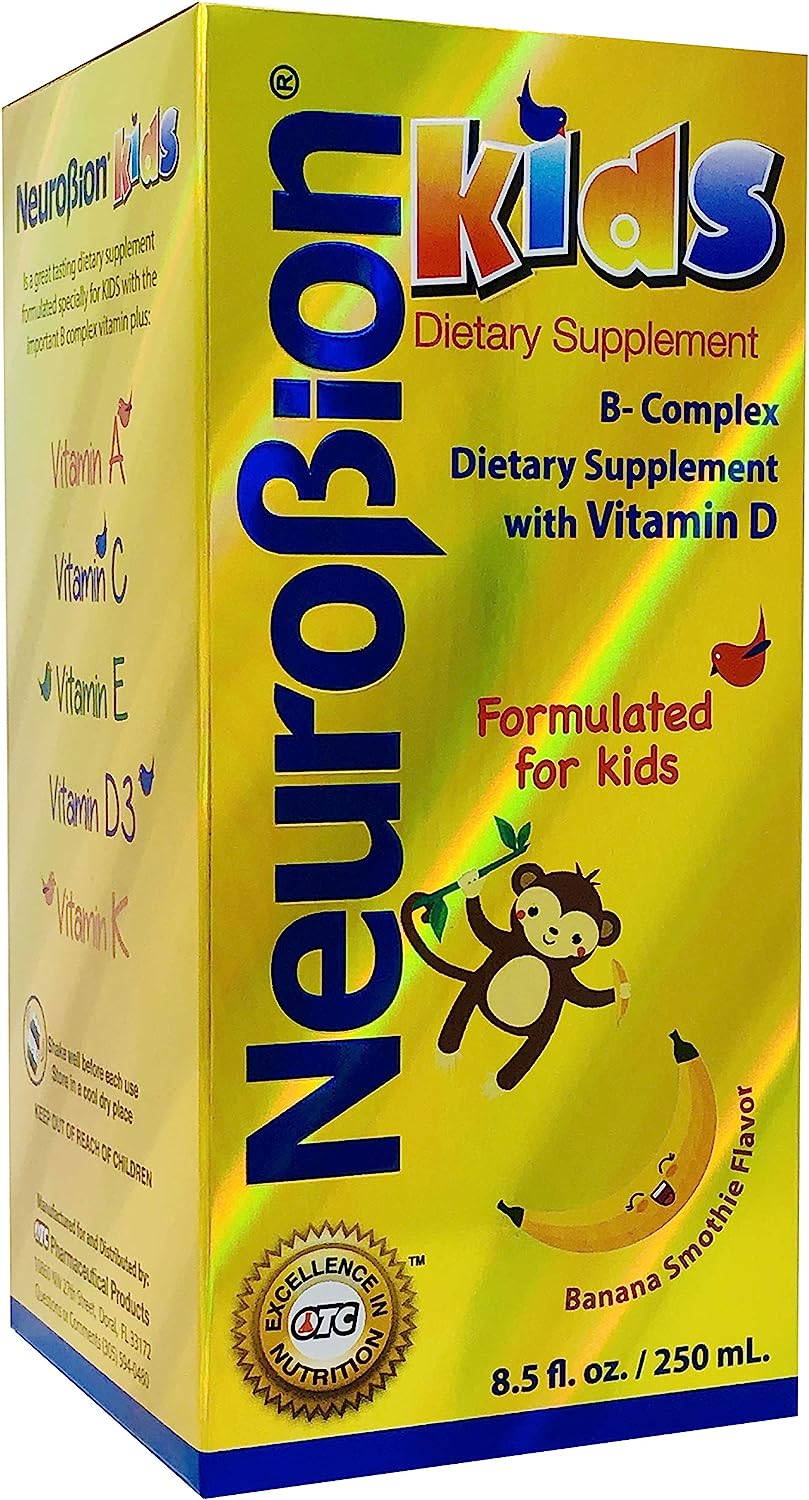 Caja y botella Neurobion Kids jarabe multivitamínico infantil (B-complex) – 8.5 fl oz – USA