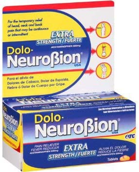 Dolo Neurobion Extra Fuerte 30 comprimidos – acetaminofén 500 mg (pain reliever / fever reducer) – USA