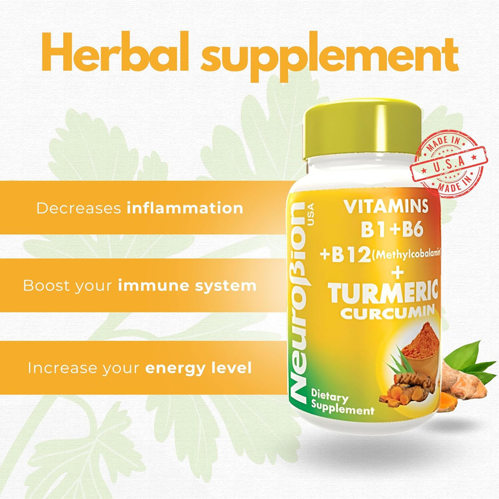 Herbal supplement Neurobion Turmeric: apoyo a energía, sistema inmune y bienestar inflamatorio – USA