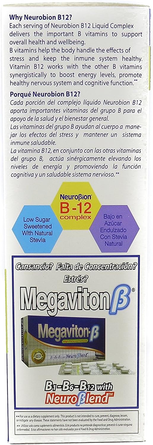 Liquid B-Complex Syrup citrus flavor: Neurobion B12 Liquid Complex 16 fl oz – suplemento líquido fácil de tomar – USA