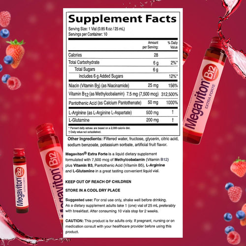 Megaviton B12 Extra Forte 7500 mcg Liquid | 10 Drinkable Vials 8.50 fl oz
