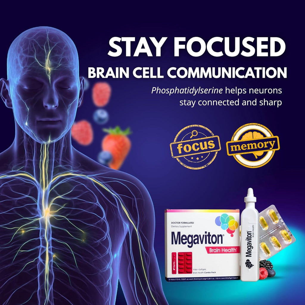 Megaviton Brian Health Complete 3-in-1 Formula in 10 Liquid vials and 20 softgels