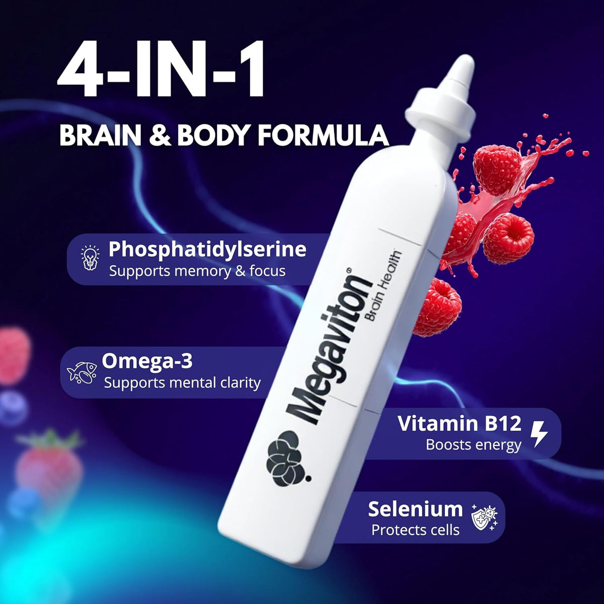 Megaviton Brian Health Complete 3-in-1 Formula in 10 Liquid vials and 20 softgels