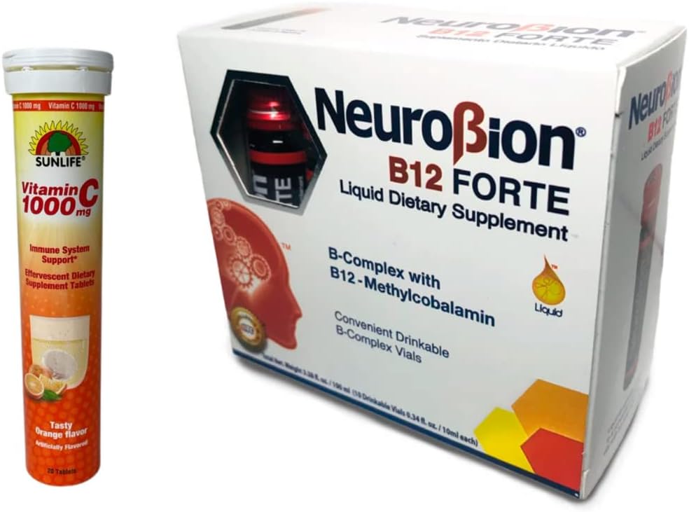 Neurobion B12 Forte Suplementos Dietéticos Líquidos 10 viales + Sunlife Vitamina C 1000 mg Sabor Naranja