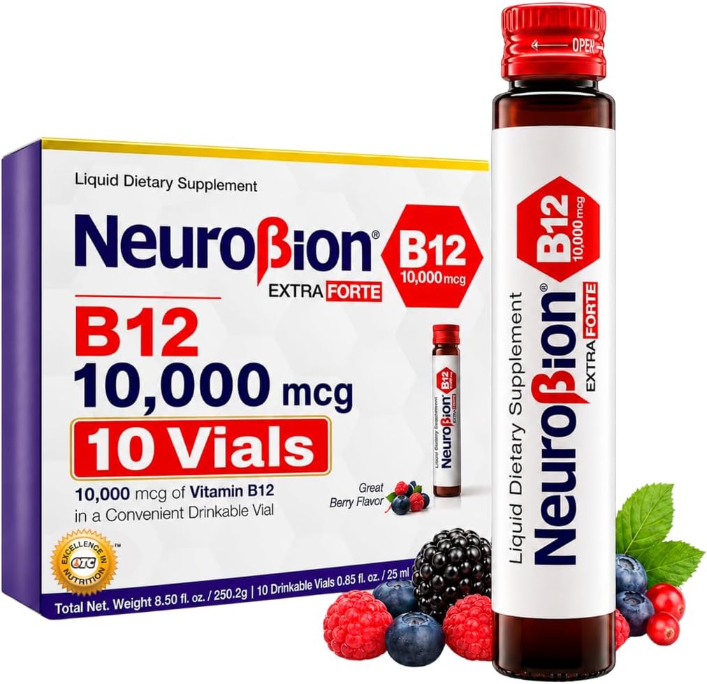 Neurobion B12 Extra Forte 10,000 mcg + L-Arginine | 10 Viales Bebibles x 25 mL (B12 Liquid)