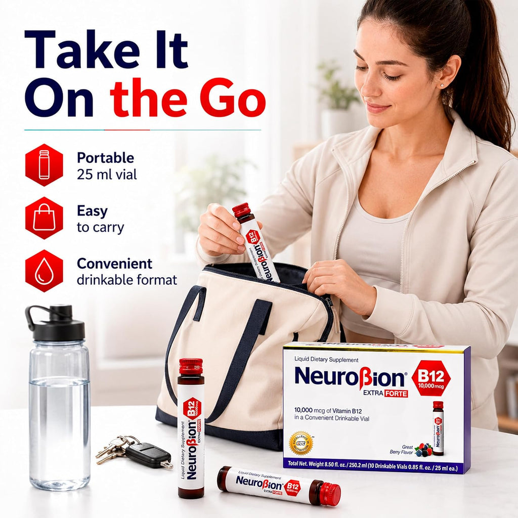 Neurobion B12 Extra Forte 10,000 mcg + L-Arginine | 10 Viales Bebibles x 25 mL (B12 Liquid)