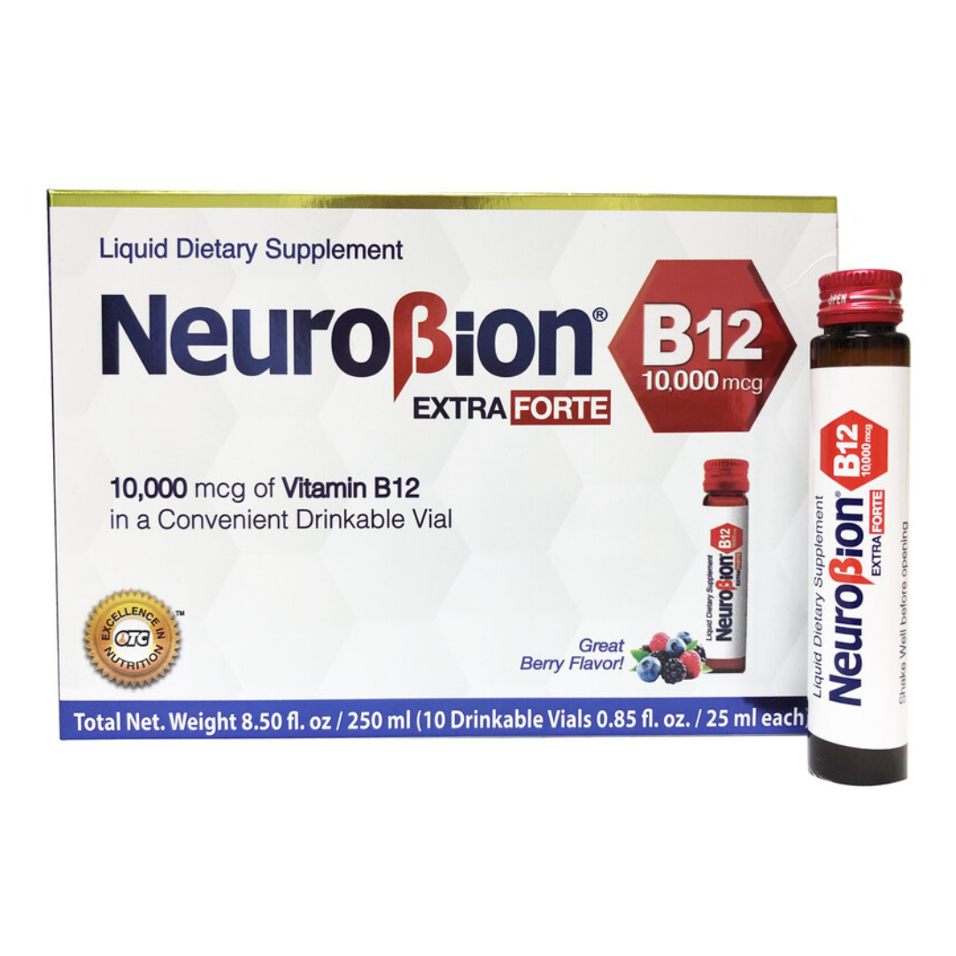 Neurobion Extra Forte B12 10,000 mcg 10 Vials + Sunlife Vitamin C 1000 mg 20 Tabletas Sabor a naranja