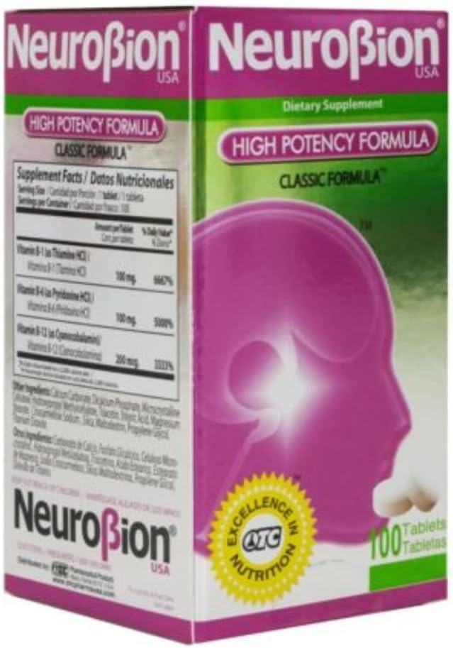 Neurobion Fórmula Clásica de Alta Potencia 100 Comprimidos Suplemento Dietético+ Sunlife Vitamina C 1000 mg 20 Comprimidos