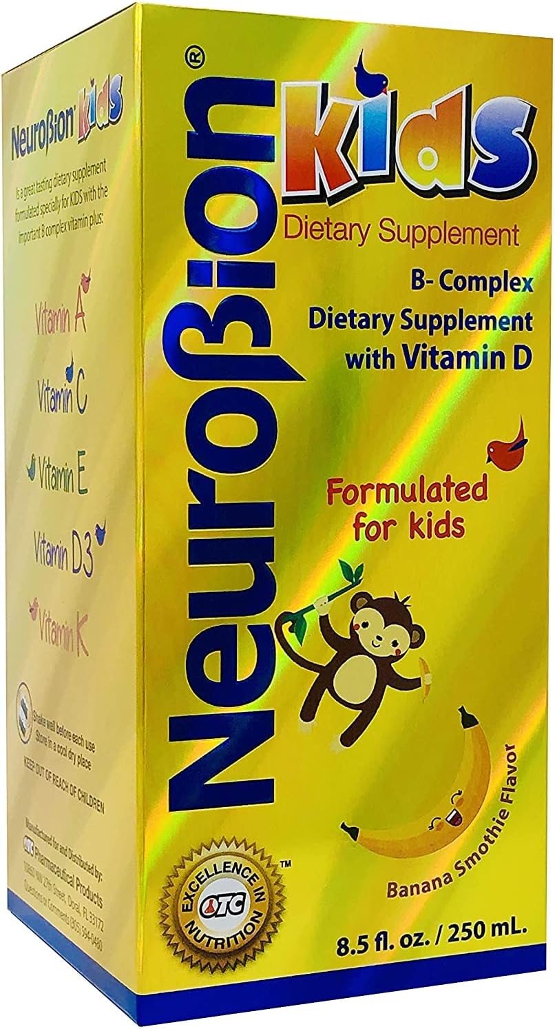 Neurobion Kids B Complex Liquid 8.5 fl oz + Sunlife Vitamina C 1000 mg 20 tabletas Sabor naranja