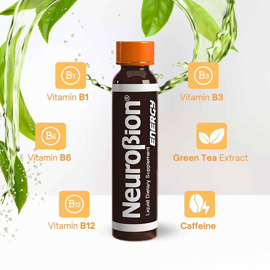 Neurobion Energy con B1 B6 B12, té verde y cafeína – viales listos para tomar – USA