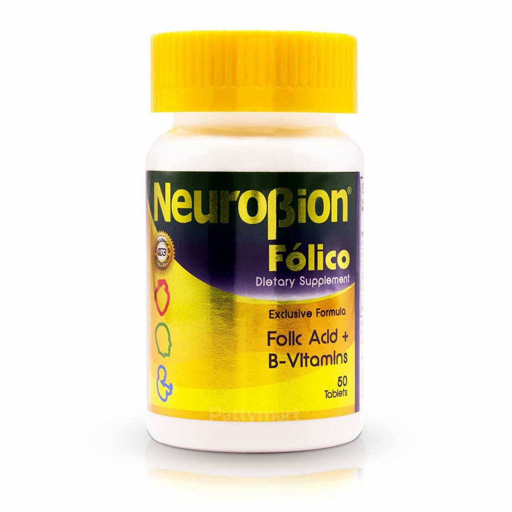 Neurobion Fólico 50 tabletas – ácido fólico 400 mcg + complejo B (B1 B2 B6 B12) – Latin Sabor USA