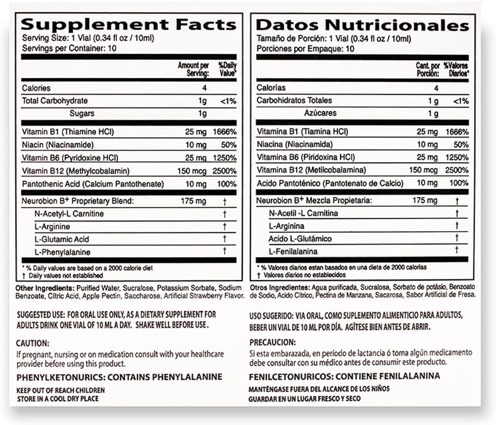 Neurobion Plus proprietary blend 175 mg – N-Acetyl-L-Carnitine, L-Arginine y aminoácidos – USA