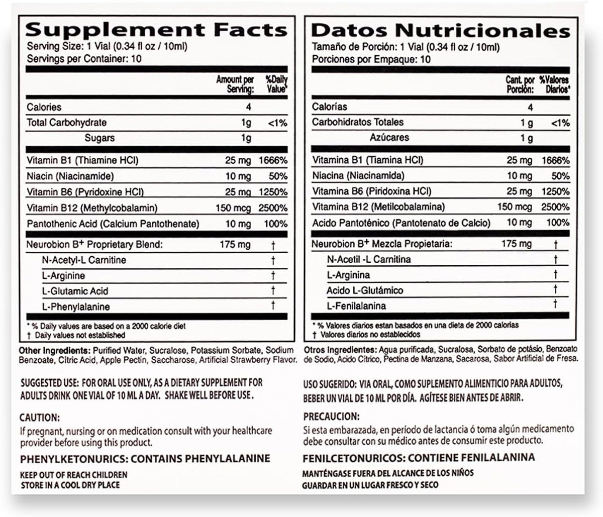 Neurobion Plus proprietary blend 175 mg – N-Acetyl-L-Carnitine, L-Arginine y aminoácidos – USA
