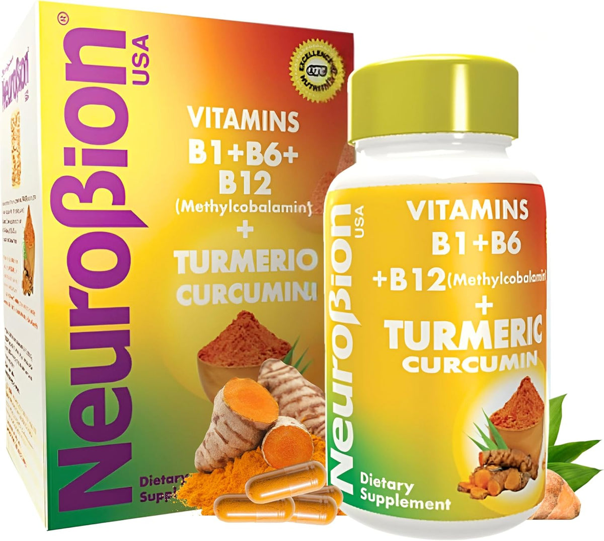 Neurobion Turmeric + Curcuma 650 mg suplemento dietético con vitaminas B1 B6 B12 – 40 cápsulas – USA